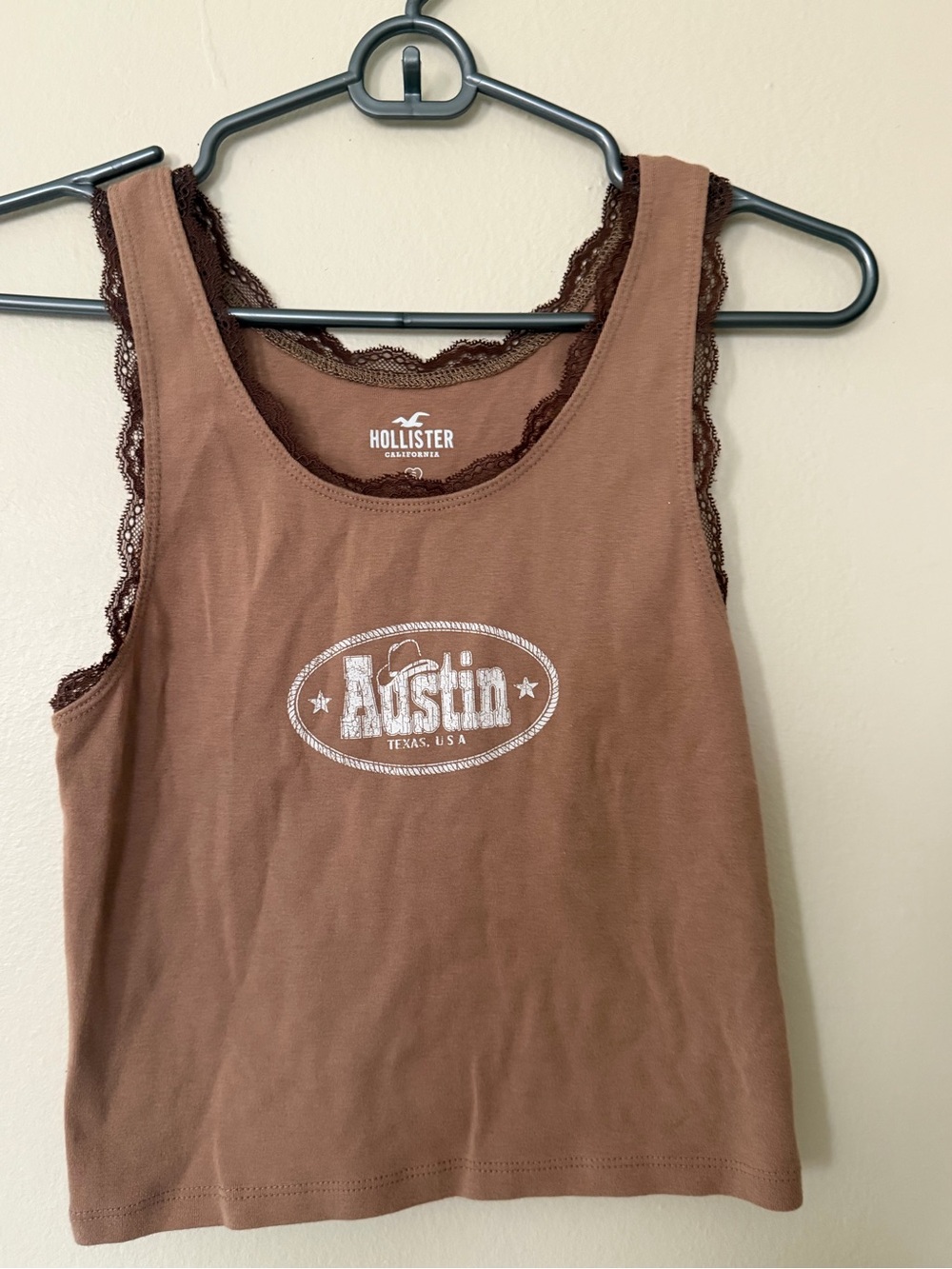 Hollister Brown Lace-Trim Austin Graphic Tank